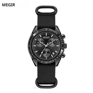 นาฬิกาข้อมือผู้ชาย MEGIR 2247 รุ่นใหม่ หรูหรา สายผ้าถัก สปอร์ต โครโนกราฟ ไฟกลางคืน ควอตซ์ กันน้ำ reloj hombre