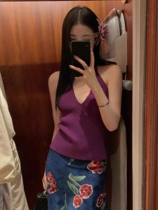 HUOLISI | Dopamine Thai Style Purple Halter Neck Top For Women No Sleeve Sweet & Spicy Backless Summer Blouse