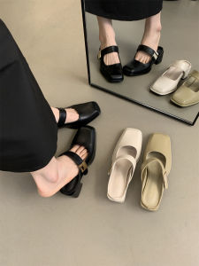 Womens High Heels Womens New Arrival K-style Womens Toe-Covered Half Slippers Womens Summer Outwear French Fairy Chunky Heel Sandals