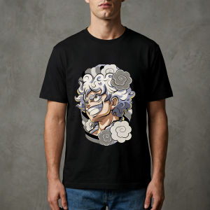 Bandai | 2026 Mens High - Quality Breathable Fabric Fashion T - Shirt One Piece Monkey D. Luffy Nika Form Cloud Swirl Graphic Print