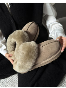 2025 New Womens Wool Fur Slippers Indoor Outdoor Wear Thick Heel Half Slippers Home Cotton Slippers Warm Cozy Slip-On Shoes