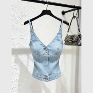 Retro Slimming Blue Denim Suspender Vest Women