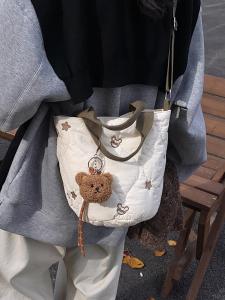 กระเป๋าถือผ้าฝ้ายปักลายฤดูหนาวสำหรับผู้หญิง กระเป๋าขนาดเล็กพกพาสะดวก กระเป๋าผ้าฝ้ายขนเป็ด กระเป๋าถือแบบลำลอง กระเป๋าสะพายข้าง