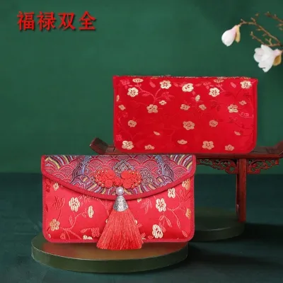 Chinese Silk Wedding Celebration Red Envelope Bags Personalized Creative Design One Thousand Yuan Notes New Year Birthday