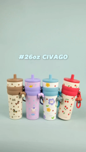 CIVAGO(26oz/780ml)Ceramic liner Stainless Steel Coffee Mug With Lid Vacuum Flask Tumbler Painting Series
