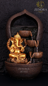 Golden Ganesha Cascading Waterfall Indoor Tabletop Zen Fountain Decor