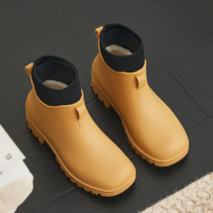 Mens Rain Boots Waterproof Non-Slip Winter Warm Fleece Womens Kitchen Rubber Shoes Fishery Car Wash Boot Covers