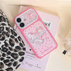 Sanrio | Cute Cartoon Flowers Pink Sanrio Hello Kitty Short Rope Wrist Strap Case For iphone 17 16 15 Pro Max Shockproof Protective Cover