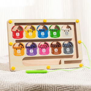 Montessori Magnetic Color Sorting Games Maze Board Pen Moving Bead Games Wooden Control Sensory Math enlightenment toys for Kids