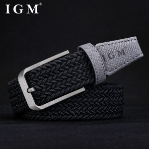 Casual Canvas Weaved Elastic Belt for Men Youth Training Pants Trendy Buckle Holeless Loose Elastic Belt Alloy Clasp Belt