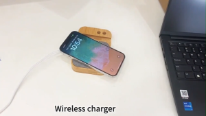 15W wireless and 60W wired Bamboo Charger Set with Penholder
