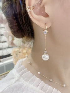 Elegant Long Pearl Tassel Earrings for Women High-End Luxury Versatile Style with Zirconia Round Face Slimming Effect
