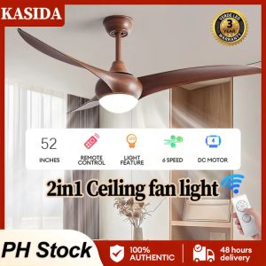 KASIDA retro ceiling fan with light modern 52/54/66inch ceiling fan with led light dc motor ceiling lights with fan and remote 6 Speeds wind 3 Colors dimming ceiling fan heavy duty ceilings fan for living room bedroom dining room kitchen