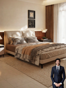 Modern Minimalist Pressure-Free Elephant-Ear Soft Package Leather Bed