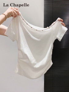 La Chapelle | Irregular Off-shoulder Slant Collar Short Sleeve T-Shirt