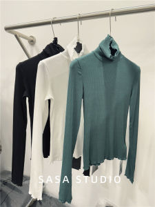 เสื้อสเวตเตอร์ถักคอสูงแขนยาวผู้หญิง ผ้าฝ้ายผสมโพลีเอสเตอร์ ทรงสลิมฟิต เสื้อชั้นใน ปกติ ฤดูหนาว 2024