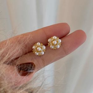S925 Pure Silver Needle Floral Pearl Stud Earrings Womens Elegant Luxury Ear Jewelry Fashionable Korean Style Fresh out