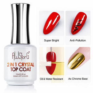 AWStorG 15ML Diamond Top Coat For Gel Nail Polish Reinforce Lasting UV Soak Off Gel Varnish High Light 2 IN1 Crystal Top Coat
