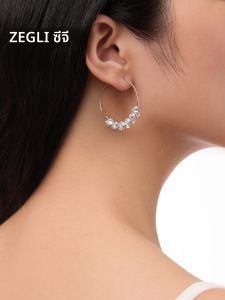 ต่างหูรูปวงกลมหรูหราสำหรับผู้หญิง ZEGL True Reed Flash Zircon ห่วงหูขนาดใหญ่ ต่างหูระดับไฮเอนด์ เครื่องประดับหูแบบใหม่