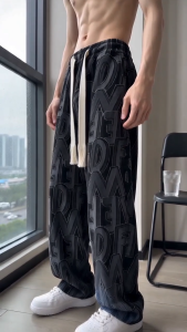 Mens Lettered Full Print Lightweight Flannel Casual Pants P842