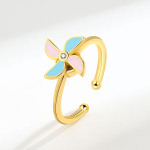 Sunflower Crystal Womens Ring Anxiety Relief Anti-Stress Spinning Aesthetic Adjustable Wedding Finger Ring bague femme