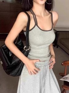 Áo Ba Lỗ Không Tay Màu Khối Thiết Kế Mùa Hè Cho Nữ Áo Ba Lỗ Thể Thao Có Đệm Ngực Áo Ba Lỗ Cổ Tròn Áo Ba Lỗ Ngắn Áo Ba Lỗ Thường