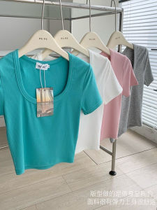 Áo Thun Nữ Mùa Hè Cổ Tròn Tay Ngắn Ôm Vừa Vặn Màu Trắng Thể Thao Ngắn Hở Bụng Khiêu Vũ Chất Liệu Polyester