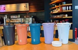 Tyeso 600ml Straw Cup Thermal Tumbler Flask Coffee Cup Thermal Vacuum Stainless Steel Cup Car Cup
