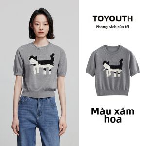 Toyouth | Áo Knit Hình Mèo Dễ Thương và Cà Vạt Bướm