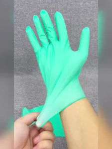 5Pairs Disposable Thick Nitrile Gloves Green Oil Resistant Labor Repairing Laboratory Household Work Dining Utensils