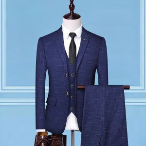 British Style 3-Piece Suit Set - High-Quality Mens Fashion Wedding Banquet European American Look with Jacket Vest Trousers