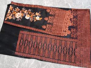 Songket silungkang selendang di sulam full kristal premium hitam tembaga