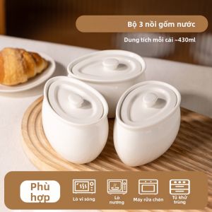 Nồi Hấp Trứng và Nấu Súp Gốm Dày 1 Người Sử Dụng
