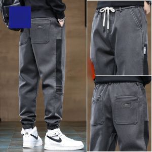ROMON | Romon Mens Fleece Lined Work Pants Thickened Sporty Casual Loose Fit Long Trousers Winter Season Fashionable Youthful Style