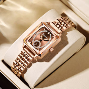 BINBOND luxury square watch for women waterproof original korean style stainless steel diamond watch rosegold