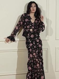 Floral Print French Style Top and Skirt Set