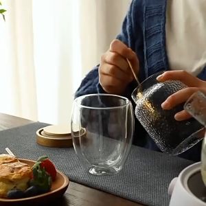 แก้วน้ำ2ชั้น  แก้วมินิมอล แก้วสองชั้น Double Wall Glass แตกสามารถเคลมได้ สำหรับกาแฟ ชา น้ำผลไม้ ใส่ได้ทั้งน้ำเย็น น้ำร้อน 5ขนาด 80/150/250/350/450ml Ryuu kitchen