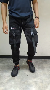 Celana jogger cargo panjang sport pria katun fleece