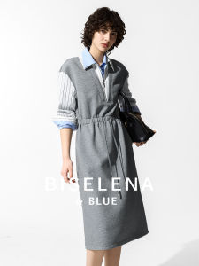 BEIQIANI | Vintage Patched Stripe Slimming Long Sleeve Dress