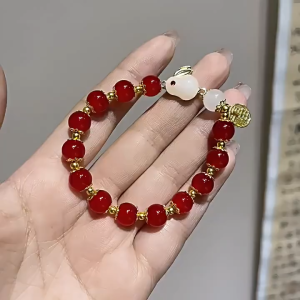 HG064 Gelang Kelinci Giok Pembawa Rezeki Hoki Chindo Perhiasan Warna Merah Hijau Emas Unik