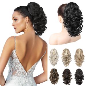 12" Ponytail Extension Classic Loose Curly Wavy Claw Clip Hair Hairpieces for Women Ash Blonde with Highlights Daily Party Use