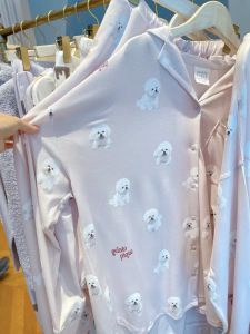 เสื้อเชิ้ตผ้าคอตตอนโมดอลแขนยาวสำหรับสุนัข ชุดนอนผ้าฝ้ายนุ่ม สไตล์การ์ตูน ฤดูใบไม้ผลิและฤดูใบไม้ร่วง เสื้อคลุมกันหนาวสำหรับบ้าน