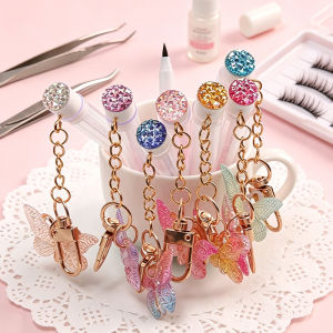 5pcs Tube Eyelash Makeup Brush With Gold Color Keychain and Butterfly Pendant Lash Extension Brushes Eyebrow Comb Make Up Tool