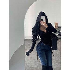 Áo Thun Nữ Tay Dài Có Mũ Trùm Đầu YoungGirlDay Dáng Ôm Vừa Vặn Màu Trơn Cotton Mùa Thu Phong Cách Đường Phố Thường Ngày