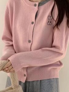 Exquisite Embroider Rabbit Knitting Cardigan Female Spring & Fall New Arrival Single-Breasted Long Sleeve Loose Sweater Coat Soft Glutinous Tops