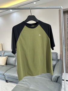 Lightweight Quick-Dry Mens T-Shirt Color Block Shoulder Sleeve Moisture Wicking Breathable Fashionable round Neck Short Sleeve