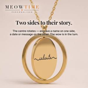MeowTime Personalised - Laser-Engraved Rotating Pendant Necklace customised gift for couples christmas friendship appreciation bridesmaid