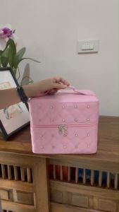 BG45 กระเป๋าเครื่องสําอางทรงแข็ง ขนาดใหญ่ 2 ชั้น สีดํา