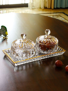 Accessible Luxury European Crystal Glass Covered Compartment Fruit Plate Living Room Home Candy Box Dried Fruit Tray Snack Display Plate Storage