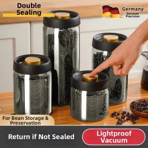 NAIFUNA | Coffee Bean Airtight Press-type Light-proof Vacuum Storage Glass Jar